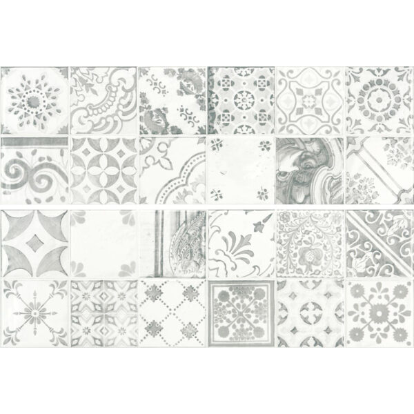 Patchwork Rako Majolika 20x60 WARVE147 sklep hermann MAJOLIKA pł.ścienna-dekor 20x60 szara WARVE147 połysk z reliefem